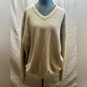 Fine Merino Wool 100% Cozy Taupe V-Neck Sweater Size XL